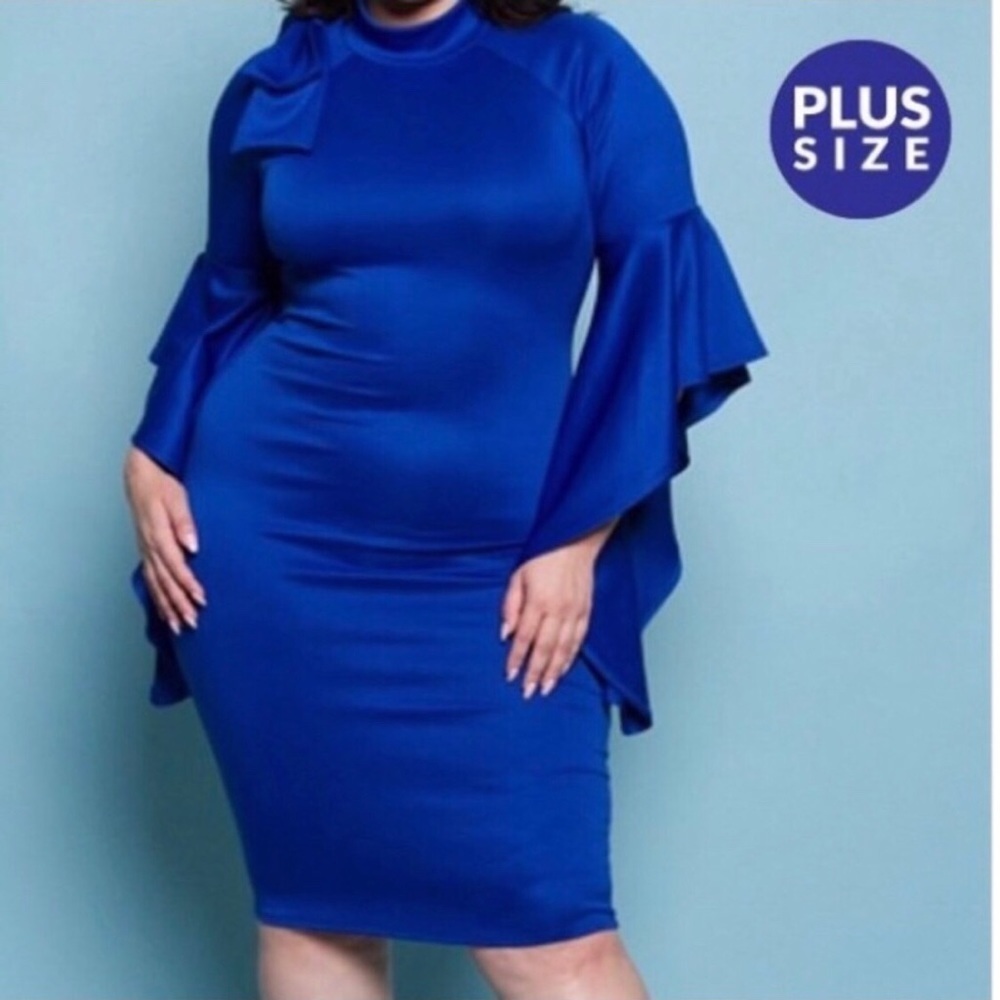 Quum | Patty Royal Blue Plus Size Ribbon Dress​